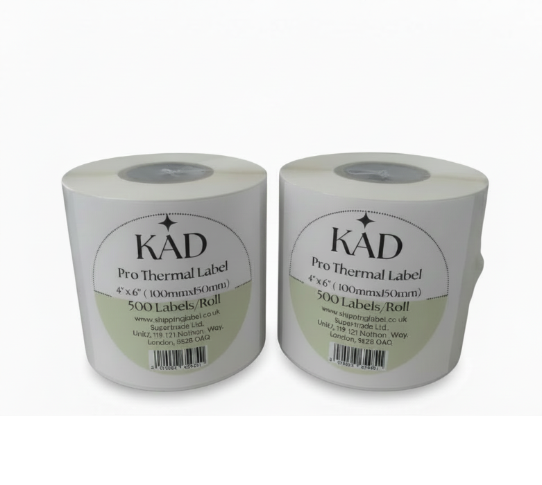 KAD Thermal Shipping Labels ( 500 Labels/ Roll ) – 4″ × 6″ / 100 × 150mm Self-Adhesive Paper, Compatible with Zebra GK420D, GX420D, GK420T & All Direct Thermal Printers