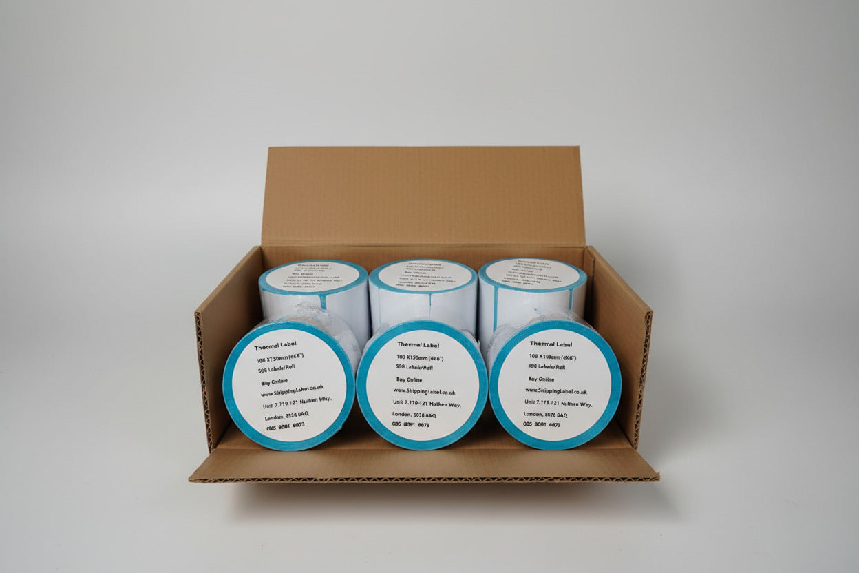 KAD Thermal Shipping Labels (500 Labels X 12 Rolls-6000 labels) – 4″ × 6″ / 100 × 150mm Self-Adhesive Paper, Compatible with Zebra GK420D, GX420D, GK420T & All Direct Thermal Printers